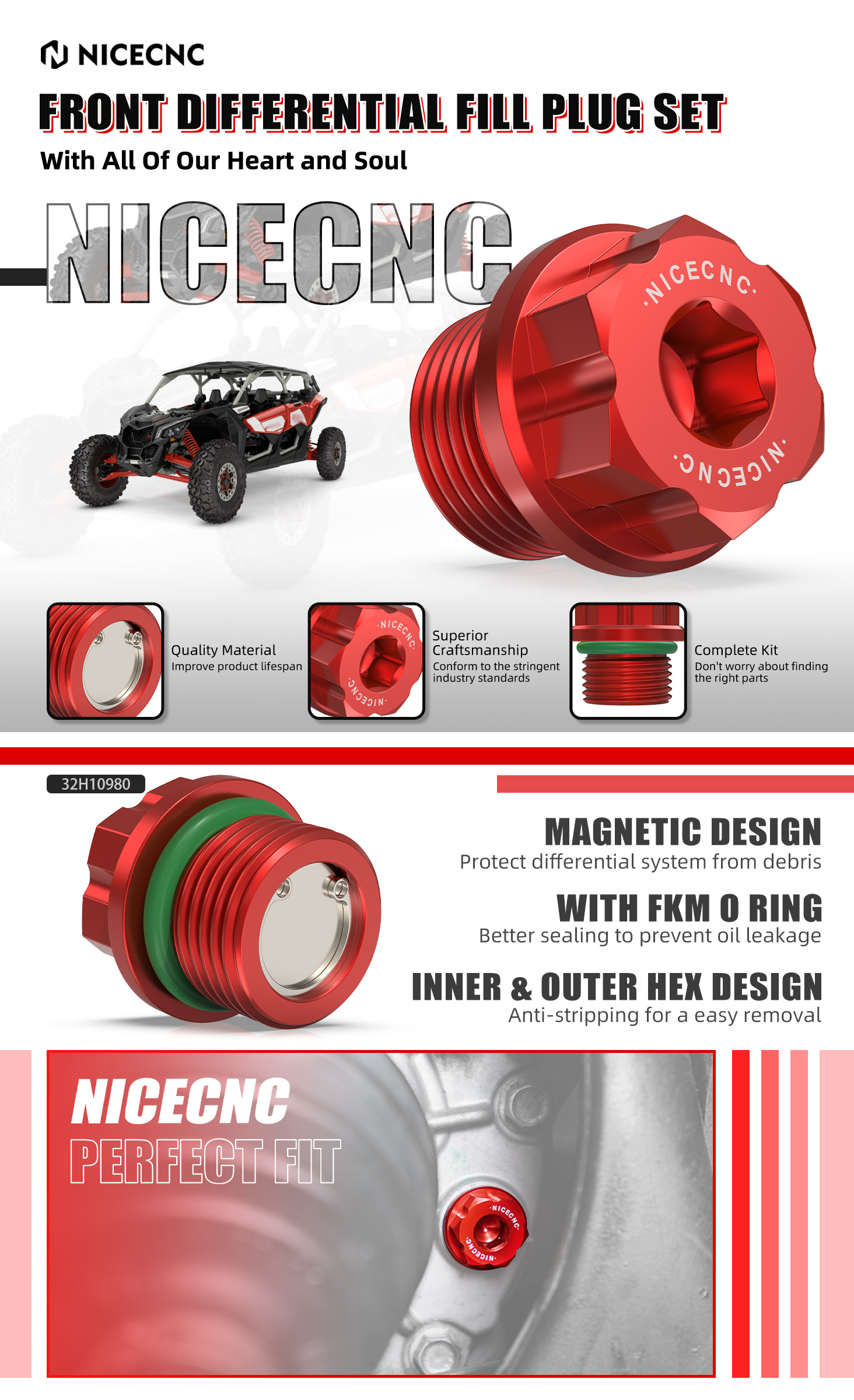 Magnetic Front Differential Fill Plug For Can-Am Maverick X3 Max R
